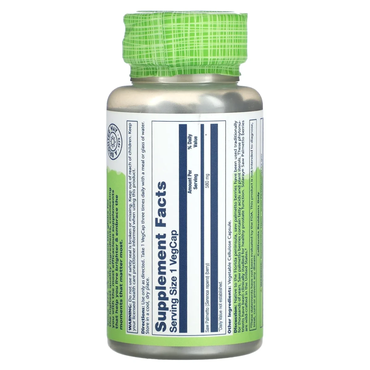 Saw Palmetto Berry 580 mg, 100 Veg Capsules