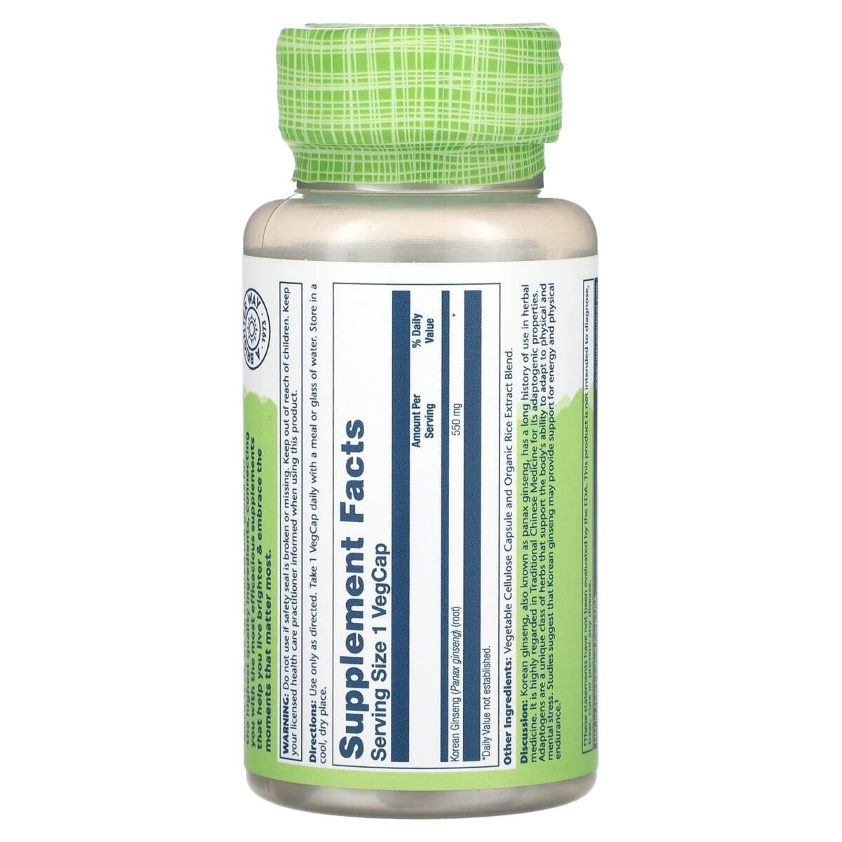 Solaray – True Herbs – Korean Ginseng 550 mg – 50 VegCaps