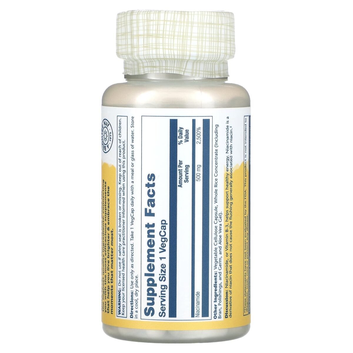 ✨ Solaray – Niacinamide 500 mg – 100 VegCaps