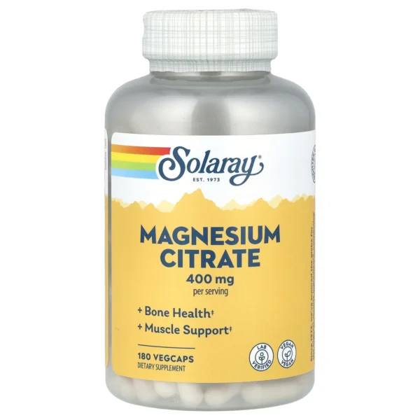 Solaray – Magnesium Citrate 400 mg – 180 Capsules Végétales
